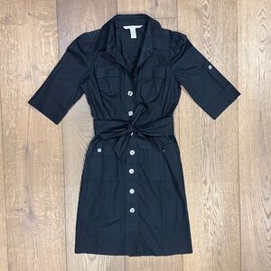 Diane Von Furstenberg Black Utility Belted Shirt Dress